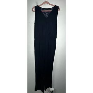 INC Bohemian Sleeveless Vneck Jumpsuit Lace Back Romantic Navy Blue Plus Size 0X